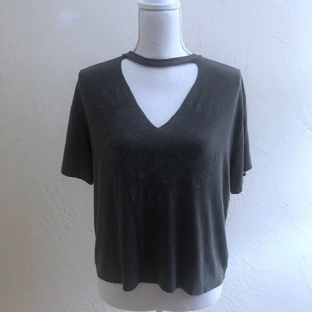 Charlotte Russe Dark Gray Choker Cutout T-Shirt